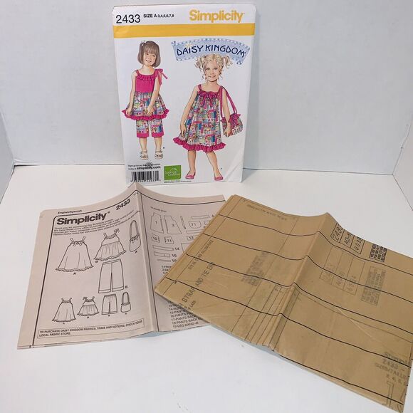 Simplicity Daisy Kingdom Pattern 2433 Girls sz 3-8 Top Pants Dress Bag Uncut - Picture 7 of 12